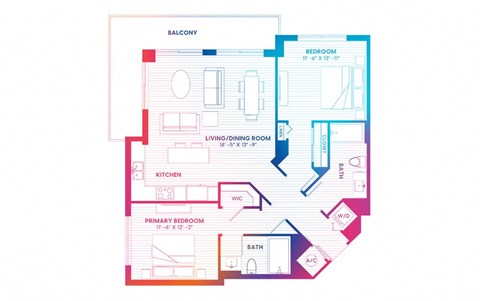 Floor plan for 2 beds, 2 baths, 1148 sqft